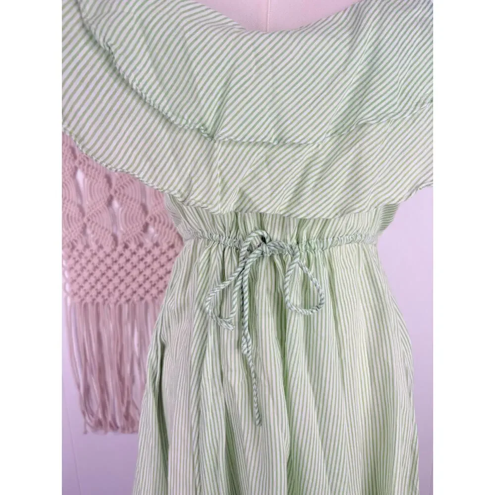 Free People Green Stripe Ruffle Mini Dress Small Flutter Away